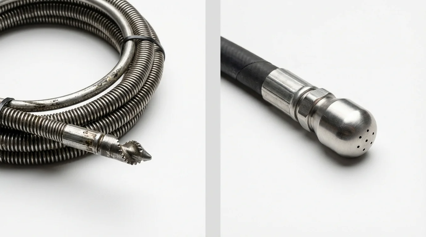 Drain snake cable and hydro jetting nozzle used for drain cleaning in Perry, OK