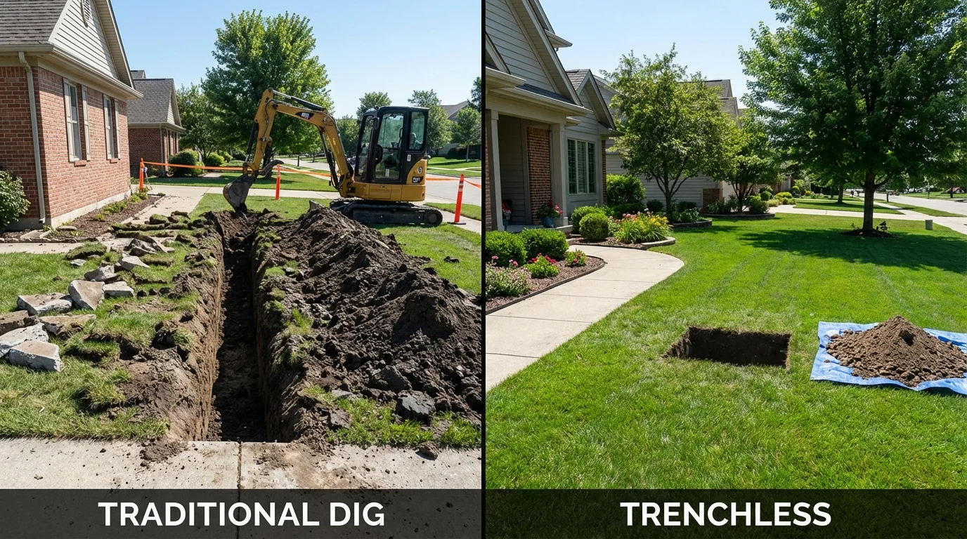Trenchless sewer repair with minimal yard damage versus traditional excavation in Perry, OK
